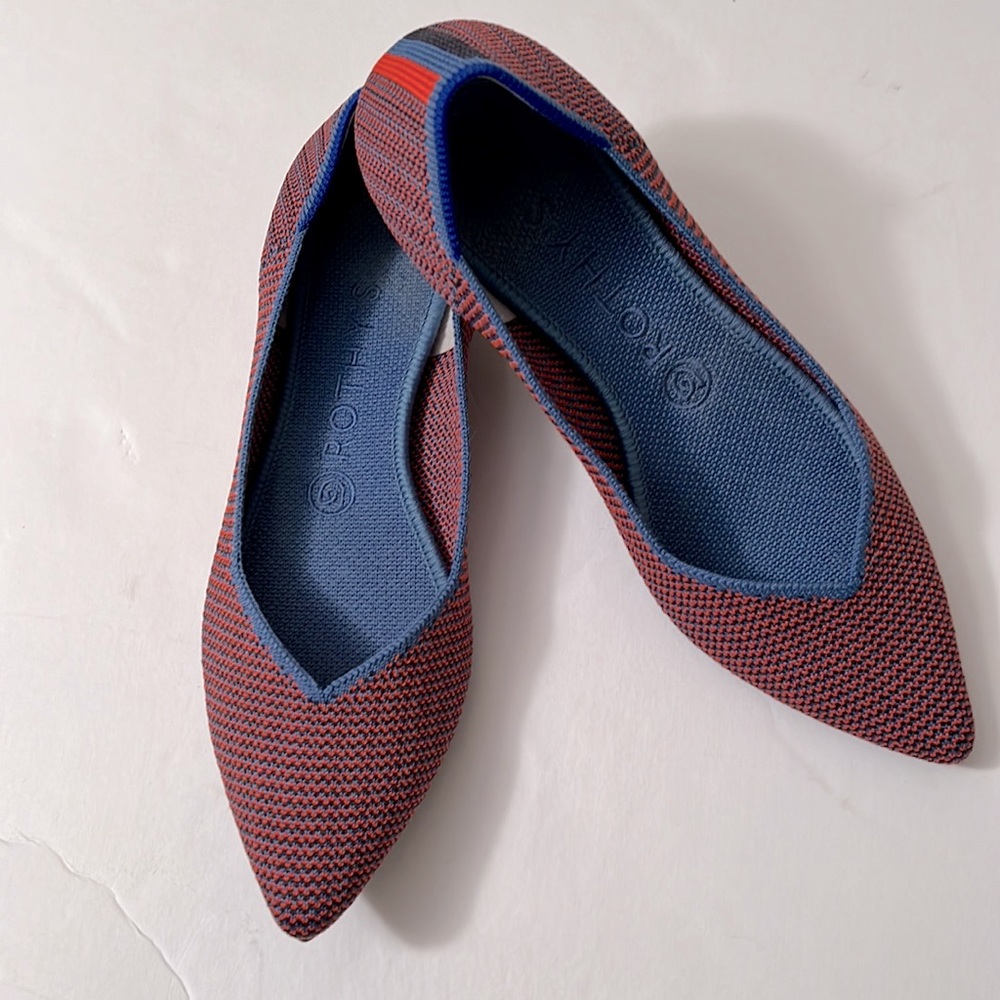 Rothy's Pointed Knit Flats in Navy and Rust